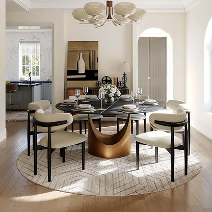 POVISON Round Dining Table for 6, 59" Matte Black Sintered Stone Tabletop Dining Table with Bronze Carbon Steel Pedestal, Modern Dining Room Table for Kitchen, Living Room (Table Only)