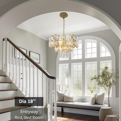 Gold Crystal Chandelier Lighting for Dining Rooms Kids Bedroom Foyer Entryway Ceiling Hanging Pendant Chandelier Light Fixture Small Geometric Raindrop Lamp 18''