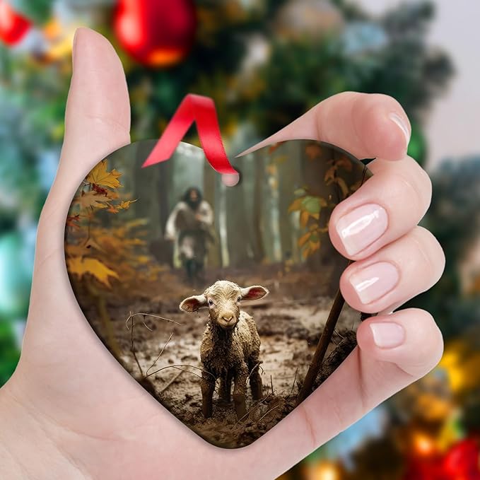 Religious Christmas Ornaments - Christian Tree Decor with Jesus & Lamb Design, Baptism Gift for Women, Inspirational Holiday Hanging Ornament, 2025 Birthday Keepsake, Faith-Based Home Decor C-318