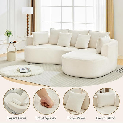 106” Curved Modular Sectional Sofa, Cloud Sectional Couch with Chaise/Deep Seat/Armrest/Chenille Fabric, No Assembly Required, Space-Saving, Boneless Compression Sleeper Sofa for Living Room