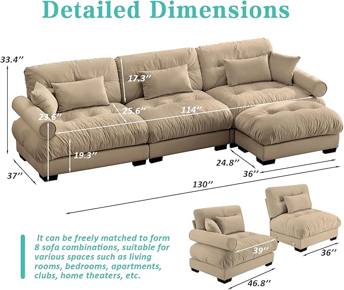 SorFlash Sectional Sofas Couches for Living Room, L Shaped Couch Sofa Set, Small Couches for Small Spaces, Apartment with Movable Ottoman, Brown