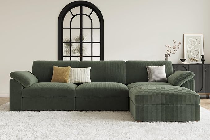 EASE MOOSE Sectional Modular Sofa, L Shape Sectional Couch,Comfty Deep seat Modular Sofa with Ottoman for Living Room,Green