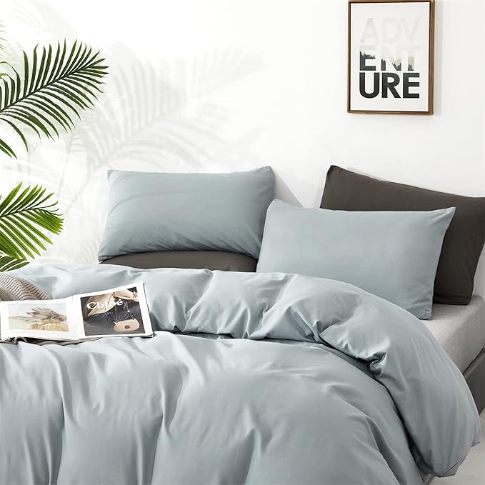 Pureant Haze Blue Comforter Sets California King Solid Light Dusty Blue Bedding Comforters Cal King Women Men Plain Light Blue Bed Quilts Modern Light Greyish Blue Blankets Soft Health Lake Blue Bed