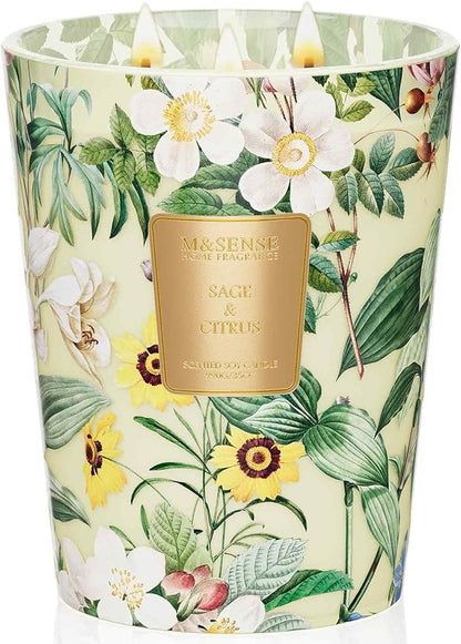 M&SENSE Extra Large Candle Sage Citrus Scented, 3-Wick 35oz 150H Long Lasting, Natural Soy Wax Aromatherapy Fall Winter Candle for Stress Relief, Home Fragrance Housewarming Gifts