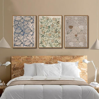 ILLBDR Vintage Framed Wall Art Abstract Floral Canvas Wall Art Set of 3 Boho Botanical Prints Gallery Artwork Neutral Flower Pictures Decor for Bedroom Living Room 16x24 Inch