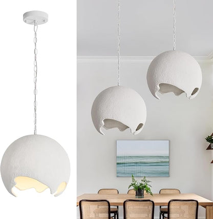 Wabi Sabi Pendant Lights, 7.5in White Modern Pendant Light Resin Hanging Lamp Kitchen Island Lighting Modern Japandi Chandelier for Dining Room Bedroom Hallway Restaurant Foyer