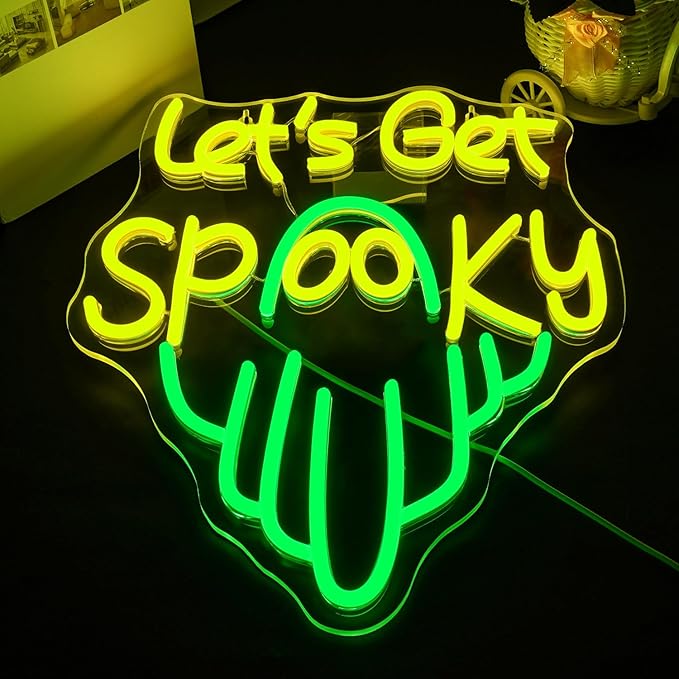 LUCUNSTAR Let’s Get Spooky Neon Sign Halloween Neon Signs for Wall Decor Led Lights with USB Powered Halloween Ghost Wall Decoration for Bedroom Bar Party Man Cave Club Pub Door Gifts