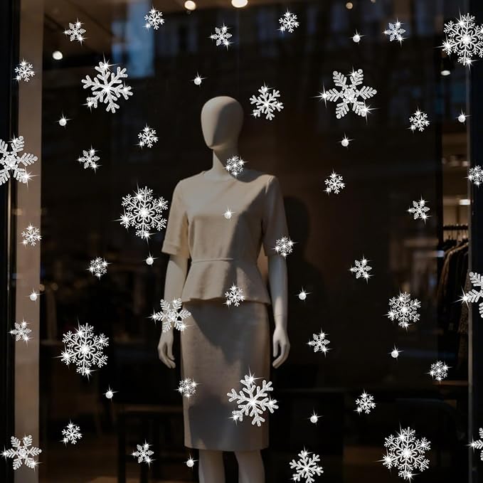 LUDILO 240Pcs Christmas Window Clings Glitter Snowflakes Window Decals Static Window Stickers for Christmas Decorations Windows Décor Ornaments Xmas Party Supplies Thanksgiving Party Décor