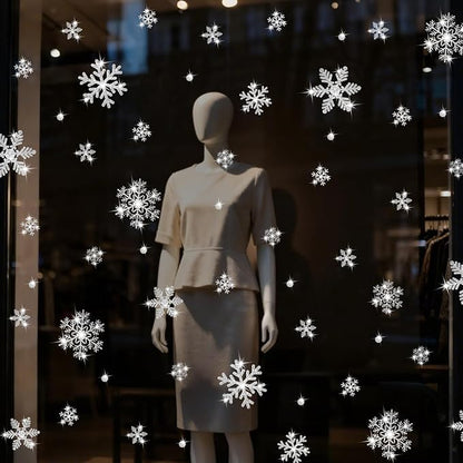 LUDILO 240Pcs Christmas Window Clings Glitter Snowflakes Window Decals Static Window Stickers for Christmas Decorations Windows Décor Ornaments Xmas Party Supplies Thanksgiving Party Décor