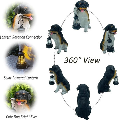 Solar Garden Statues Dog Figurine with LED Light Lantern Outdoor Art Decor for Patio Lawn Yard Housewarming Home Ornaments Gifts for Dog Lovers Mom Grandma Women