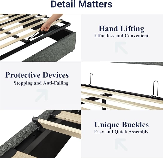 Allewie Full Size Lift Up Storage Bed, Modern Wingback Headboard, Hydraulic Support, No Box Spring Needed, Dark Grey