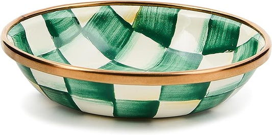 MACKENZIE-CHILDS Enamel Dipping Bowl, Small Serving Bowl for Entertaining, Green-and-White Emerald Check