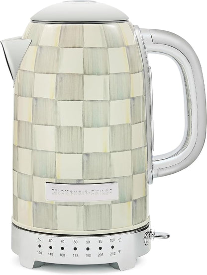 MACKENZIE-CHILDS Electric Kettle, Stainless-Steel Appliances Kettle, Gray-and-White Sterling Check