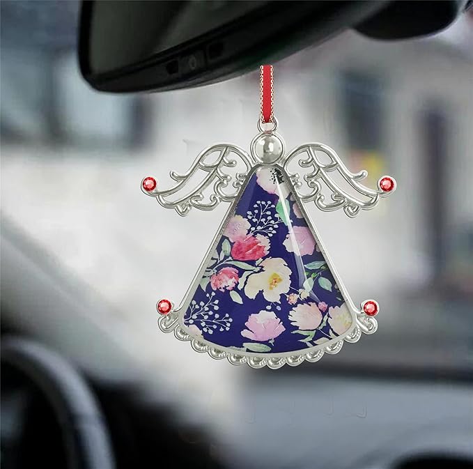 XUTAI Angel Christmas Tree Ornaments Christmas Ornament Gorgeous Watercolor Pink Flowers Glass Christmas Hanging Angel Glass Pendant for Holiday Decoration