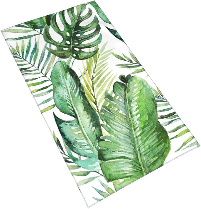 Palm Hand Towels Set of 2 Small Decorative Kitchen Dish Guest Towels Absorbent 15.7x27.5 Green Palm Leaves