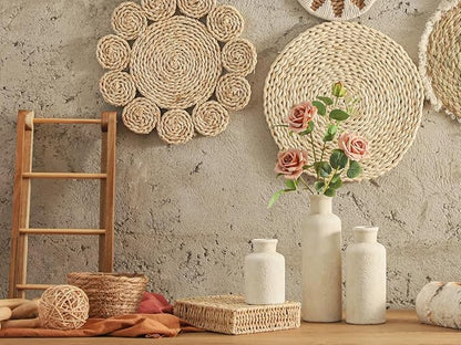 Ceramic Vases Set of 3, Whitewashed Neutral Flower Vases Home Decor, Pottery Rustic Farmhouse Decorative Vases Modern Decor for Table Mantel Entryway Bookshelf Living Room Kitchen Bedroom