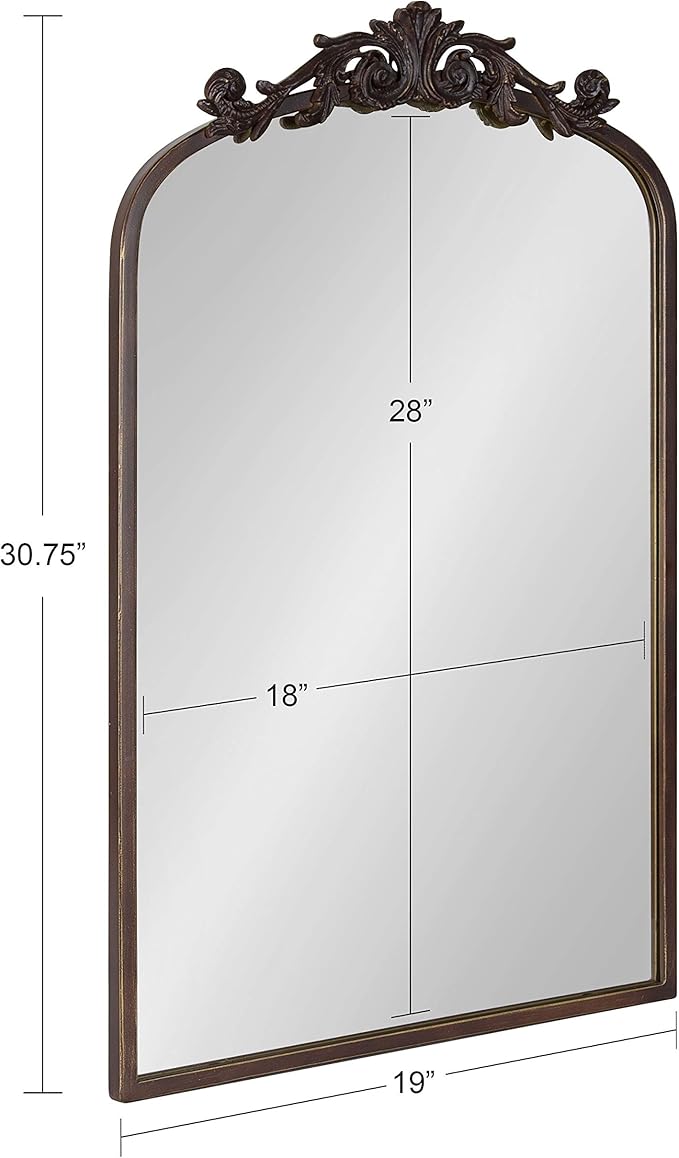Kate and Laurel Arendahl Traditional Arch Mirror, 19 x 30.75, Antique Bronze, Baroque Inspired Wall Decor