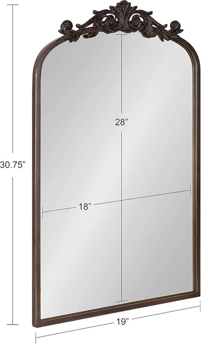 Kate and Laurel Arendahl Traditional Arch Mirror, 19 x 30.75, Antique Bronze, Baroque Inspired Wall Decor