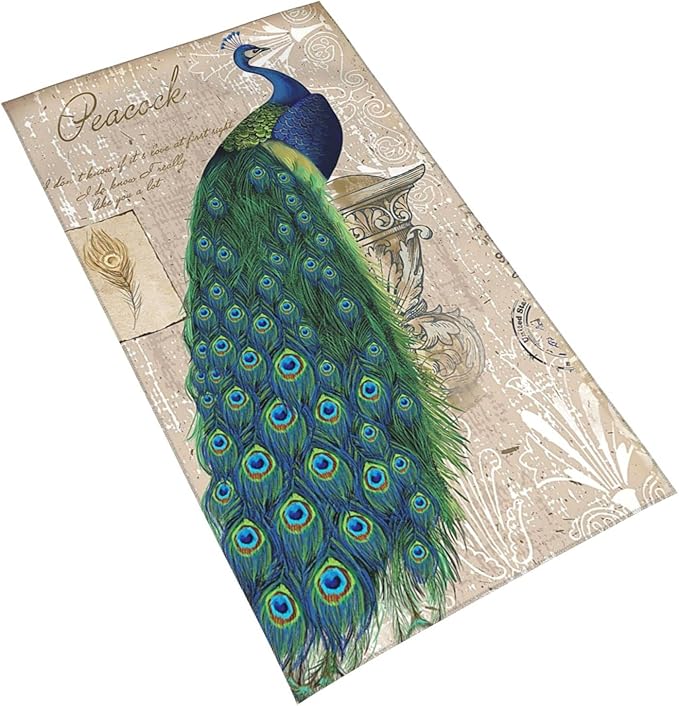 Peacock Hand Towels Set of 2 Absorbent 15.7x27.5 Kitchen Guest Towels Farmhouse Teal Blue Peacock