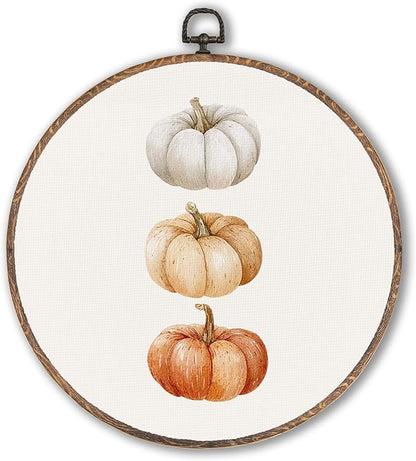 Hxlac Fall Pumpkin Print Round Wall Art Framed, Rustic Fall Round Wall Decor, Autumn Halloween Hanging Canvas Prints Wall Sculptures for Farmhouse Home Living Room Bedroom Decor, 10x10 Inch
