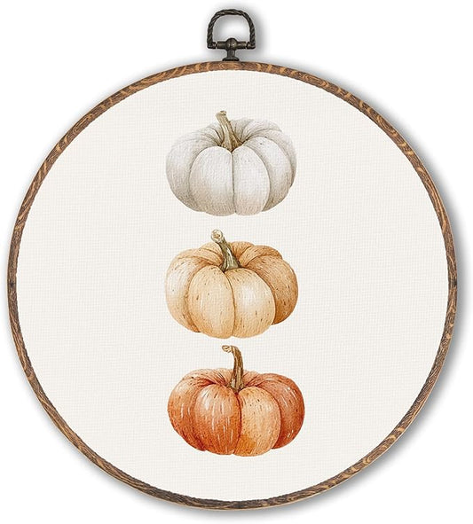 Hxlac Fall Pumpkin Print Round Wall Art Framed, Rustic Fall Round Wall Decor, Autumn Halloween Hanging Canvas Prints Wall Sculptures for Farmhouse Home Living Room Bedroom Decor, 10x10 Inch