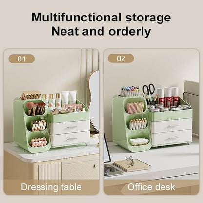 Makeup Organizer with Drawers for Vanity,Spacious Cosmetic Display Case,Perfect Storage Solution for Your Beauty Essential (Green and Cream)