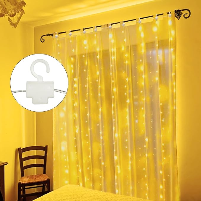 Curtain Lights, 300 LED Dimmable Fairy Lights with Remote and Timer, 8 Modes, USB Powered String Lights for Room Wall Party Xmas Indoor Decor, Warm White, 2 Pack