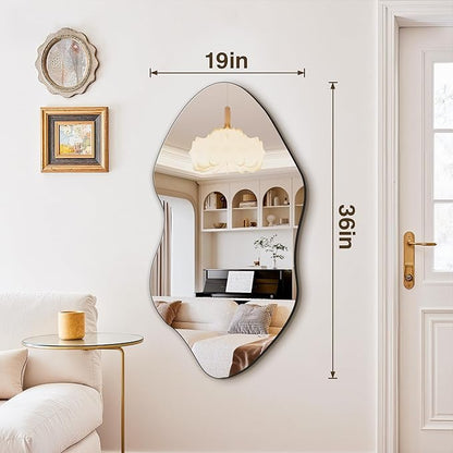 FICTOR Irregular Asymmetrical Wall Mirror, 36" x 19" Modern Decorative Mirror for Entryway, Bathroom, Bedroom, Living Room, Dining Room