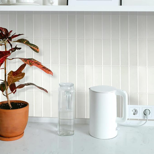 5 Pack Peel and Stick Backsplash Subway Tiles, Extra Thick 3D Wall Panels, Heat & Water Resistant, Easy DIY Kitchen, Bathroom, Laundry, Fireplace & Rental Home Wall Décor (12 x 12 in), Stone White