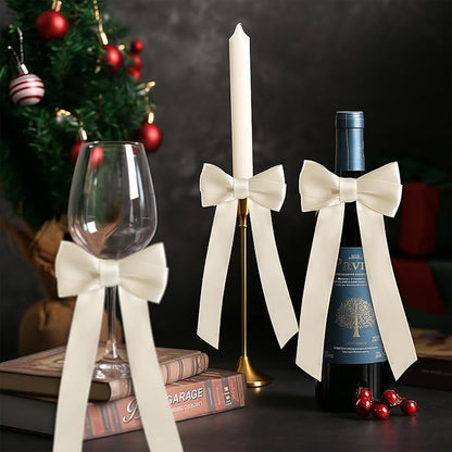 AYGXU 24pcs Twist Tie Bows,premade Rice White Bows for Gift Wrapping,Christmas Tree Bow tie,Christmas Ornaments,Double-Sided Ribbon Bow,Bag Ties Twists