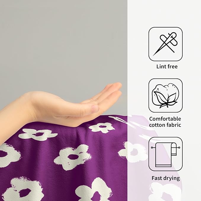 Modern Style Kitchen Towels Set of 2 Purple Floral Quick Dry Microfiber Dish Towels