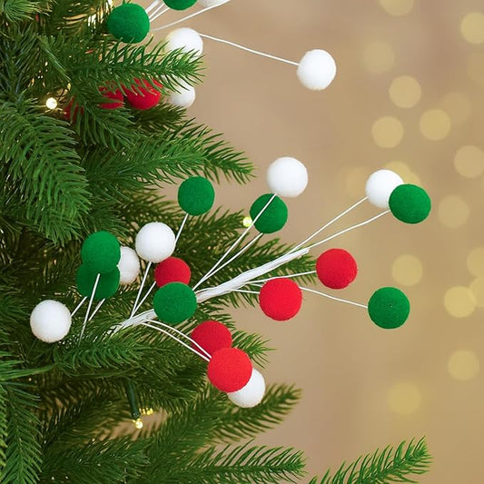 6 Pcs Pom Poms Christmas Decorations & Felt Christmas Picks and Sprays DIY Xmas Tree Toppers, Festive Tree Filler & Decor (Xmas Color)