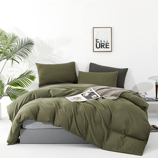 CLOTHKNOW Olive Green Queen Comforter Set 3Pcs Green Bedding Comforter Sets Soft All Season Dark Green Comforter with 2 x Pillow Cases