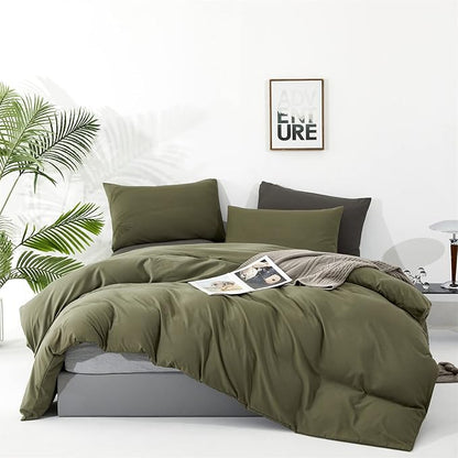 CLOTHKNOW Olive Green King Size Comforter Set 3Pcs Green Bedding Comforter Sets Soft All Season Hunter Green Comforter with 2 x Pillow Cases