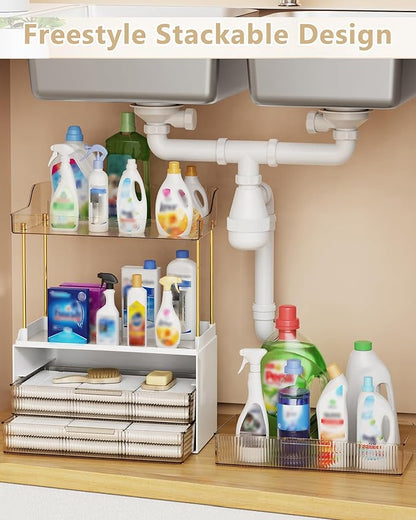 Bathroom Organizers and Storage, Makeup Organizer (Sturdy Durable Attractive), Ideal for Vanity, Countertop, Counter, Perfume, Skincare, Cabinet, Cosmetic, Dresser Organizer (Gold)