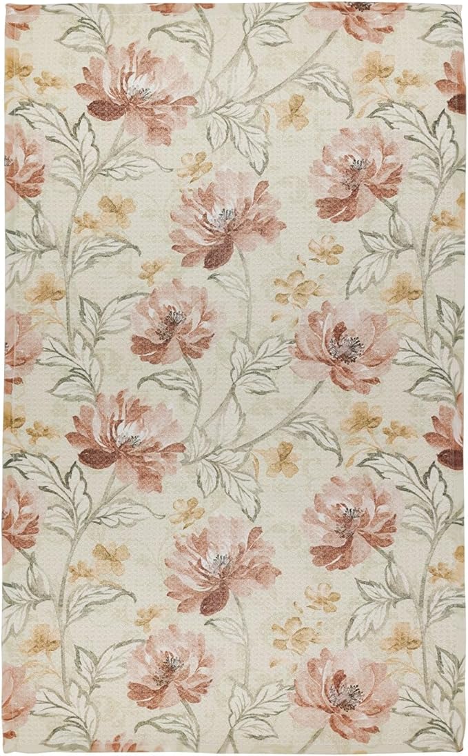 Modern Style Premium Kitchen Tea Towel Super Absorbent Fast Drying Microfiber Vintage Peony