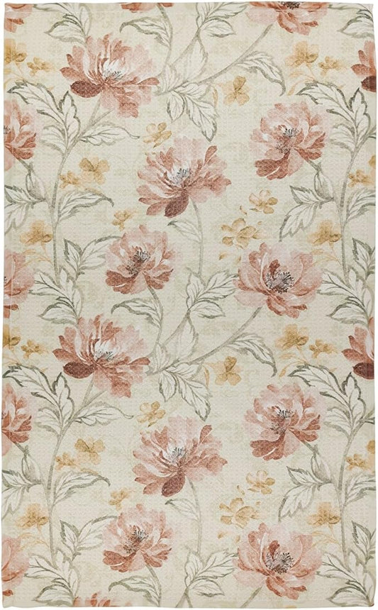 Modern Style Premium Kitchen Tea Towel Super Absorbent Fast Drying Microfiber Vintage Peony