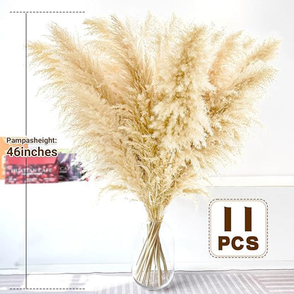 46" inch 11 Stems Natural Pampas Grass Tall Decor,Pompas Grass,Large Beige Tall Pampas Grass for Floor Vase,Wedding Decorations,Party,Boho Home Decor,and Creating a Boho Ambiance