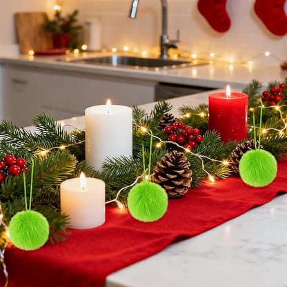 12 Pcs Lime Green Furry Christmas Balls Ornaments Green Christmas Hanging Decorations for Xmas Tree Faux Fur Pom Pom Ball Ornaments for Wreath Fireplace Wall Home Party Supplies