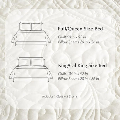 EVERGRACE Luxury Pearl Velvet Quilt Set Queen Size 3 Pieces, Soft Paisley-Stitch Velvet Comforter Set with Pillow Shams, Lightweight Bedspread Coverlet Bedding Set, Ivory White