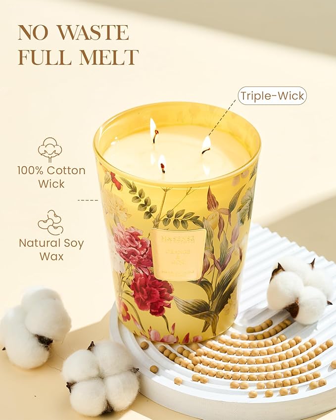 M&SENSE Extra Large Candle Orange Goji Scented, 3-Wick 35oz 150H Long Lasting, Natural Soy Aromatherapy Fall Winter Candle for Stress Relief, Home Fragrance Housewarming Gifts