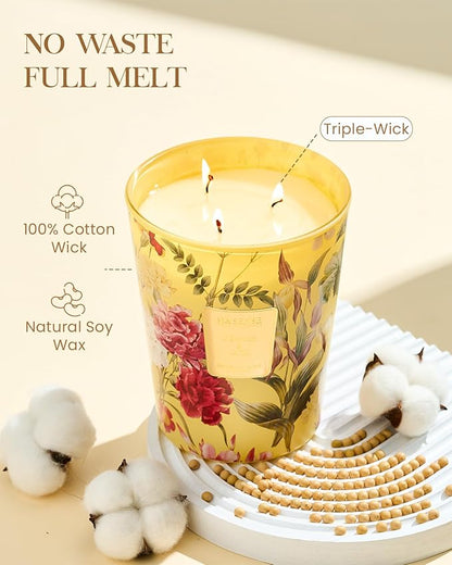 M&SENSE Extra Large Candle Orange Goji Scented, 3-Wick 35oz 150H Long Lasting, Natural Soy Aromatherapy Fall Winter Candle for Stress Relief, Home Fragrance Housewarming Gifts