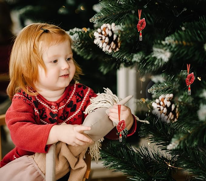 Red Lips Christmas Ornament Red Rhinestones Lip Ornaments for Christmas Tree Metal Lip Hanging Christmas Ornaments Decorations Sexy Lips Xmas Tree Keepsake Gifts for Women Girls Sister Mom
