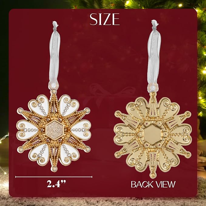 2023 Christmas Tree Star Snowflake Ornament Metal Silver Hanging Charm Holiday Decorative Pendant Gift Keepsake (Golden)