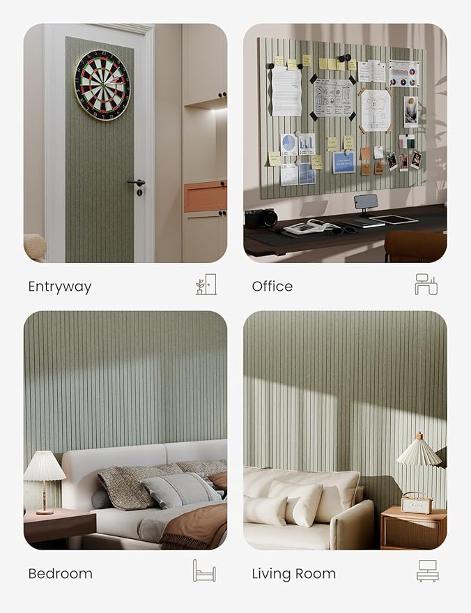 Bumusty Large Cork Board Alternative-47 x35 Felt Bulletin Board Tiles, with 30 Pushpins, 70 Adhesive Tabs, 12-Pack Slat Wall Paneling, Cork Boards for Office Push Pin Board Felt Board-Sage