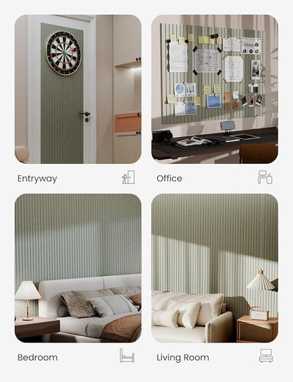 Bumusty Large Cork Board Alternative-47 x35 Felt Bulletin Board Tiles, with 30 Pushpins, 70 Adhesive Tabs, 12-Pack Slat Wall Paneling, Cork Boards for Office Push Pin Board Felt Board-Sage