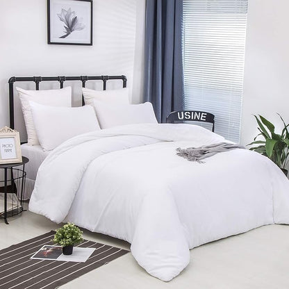CLOTHKNOW White Full Size Comforter Sets 3Pcs White Bedding Comforter Sets Women Men Bedding Sets Soft Comforter with 2 x Pillow Cases All Season