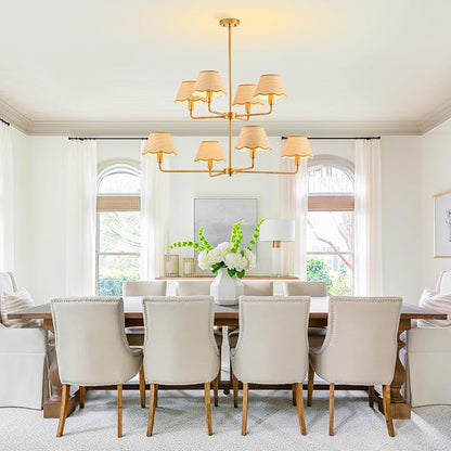 2-Layers Boho Rattan Chandelier 8-Lights Rustic Industrial Pendant Light Large Adjustable Pendant Lighting Fixtures for Kitchen Island Dining Living Room, Dia 41”, UL Listed