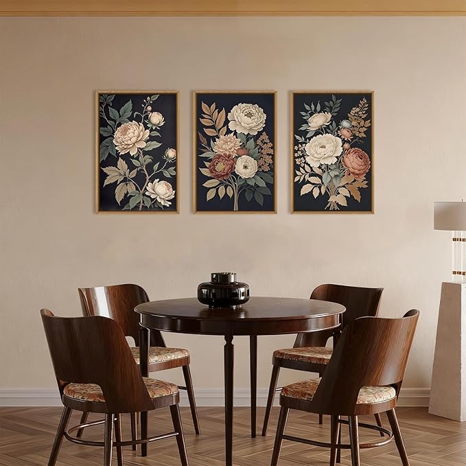 HOURIA Large Moody Dark Flower Framed Canvas Wall Art,Retro Beige Red Peony Wall Decor,Vintage Textured Blossom Botanical Artwork,Natural Wildflower Art Print for Living Room,Bedroom,Office-16 x24 x3