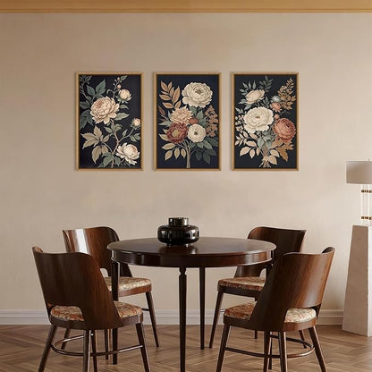 HOURIA Large Moody Dark Flower Framed Canvas Wall Art,Retro Beige Red Peony Wall Decor,Vintage Textured Blossom Botanical Artwork,Natural Wildflower Art Print for Living Room,Bedroom,Office-16 x24 x3